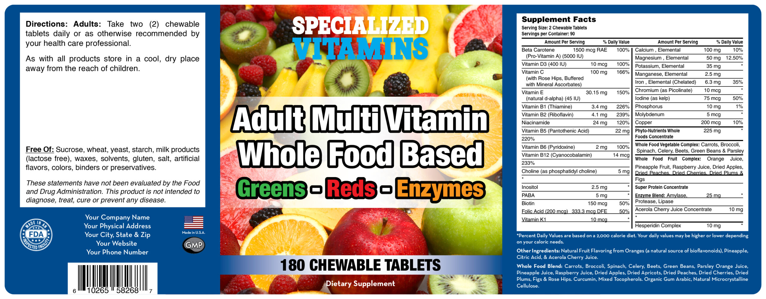 Adult Multi Vitamin Whole Food Based 180 Chewables