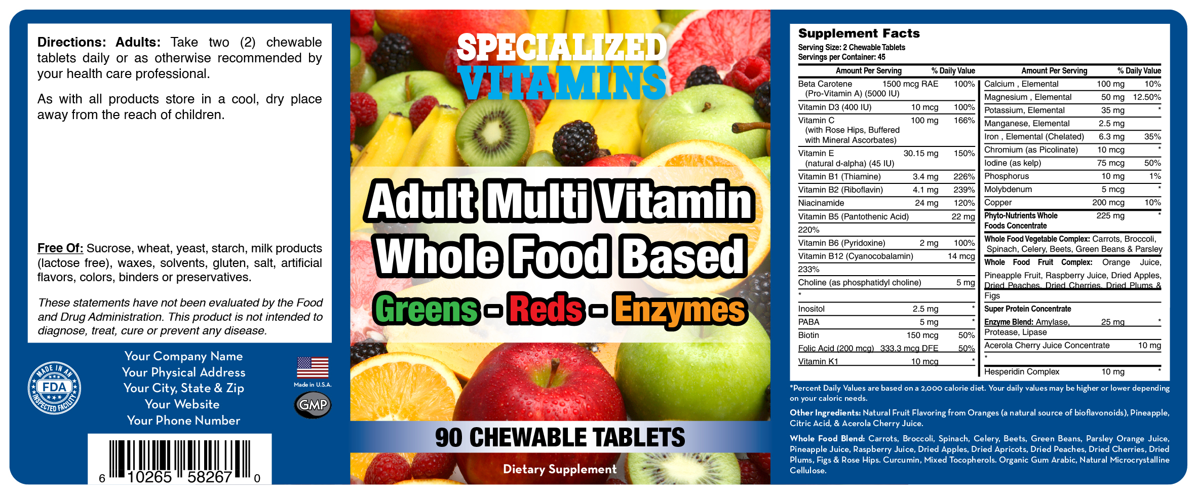 Adult Multi Vitamin Whole Food Based 90 Chewables