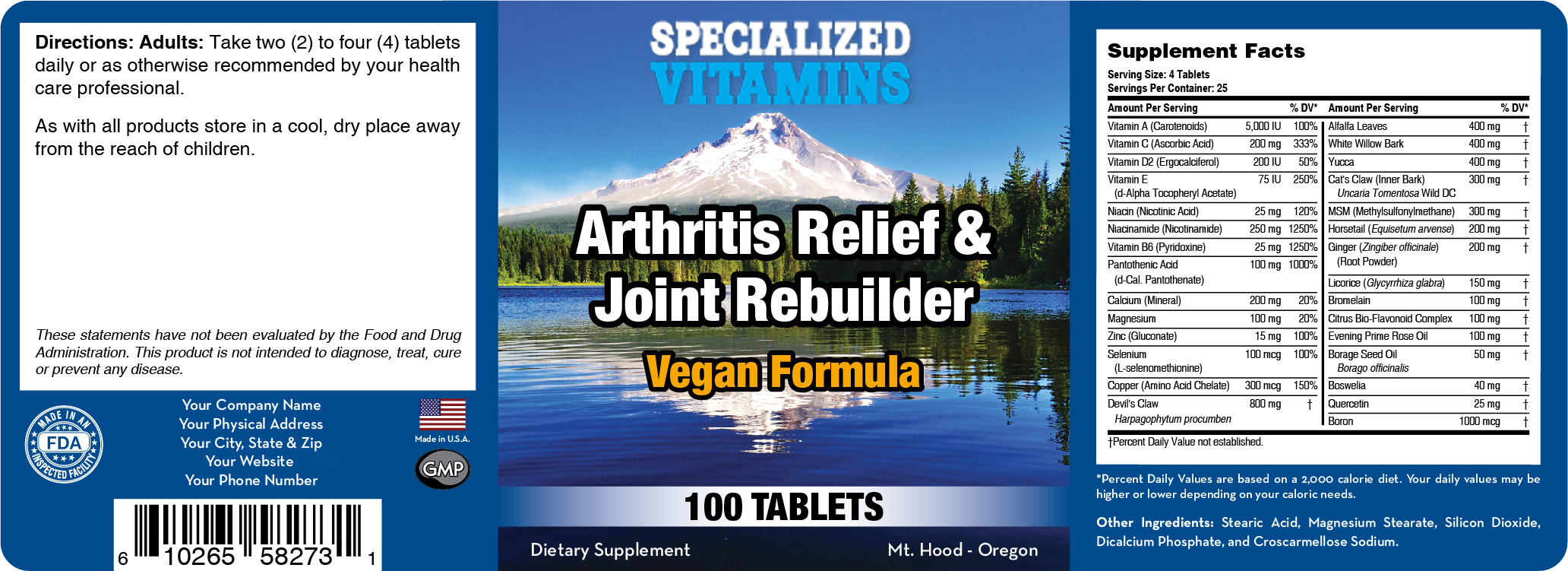 Arthritis Relief and Joint Rebuilder Vegan 100 Tabs