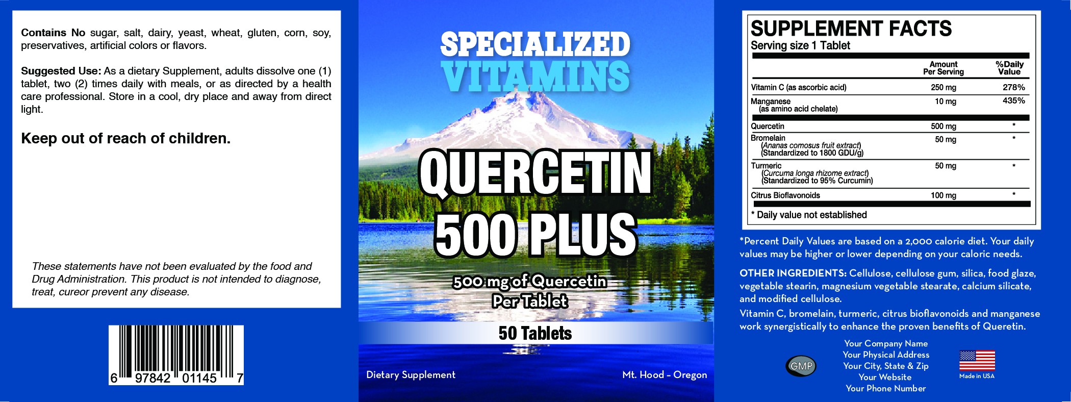 Quercetin 500mg Plus Bromelain and Turmeric 50 Tabs