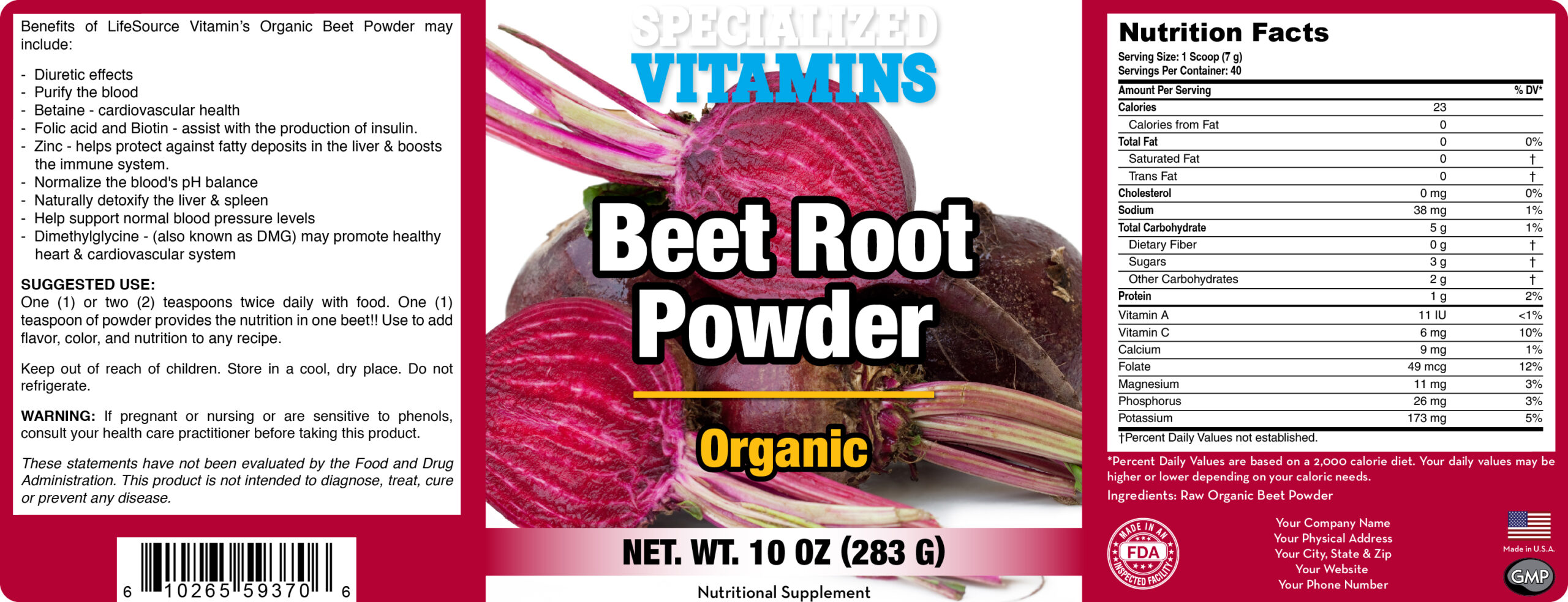 Beet Root Powder - Organic 10oz