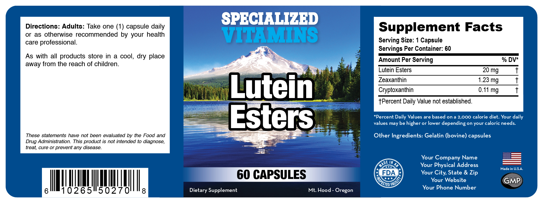 Lutein Esters 20 mg w/ Zeaxanthin & Cryptoxanthin - 60 Capsules