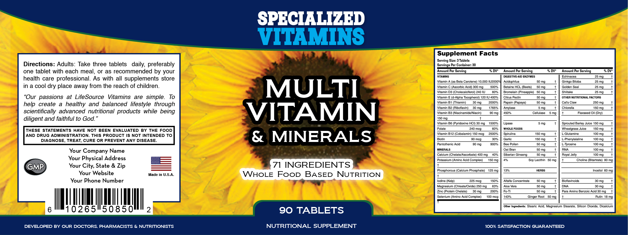 Multivitamins & Minerals - Whole Food Live Ingredients - 90 Tablets - Proprietary Formula