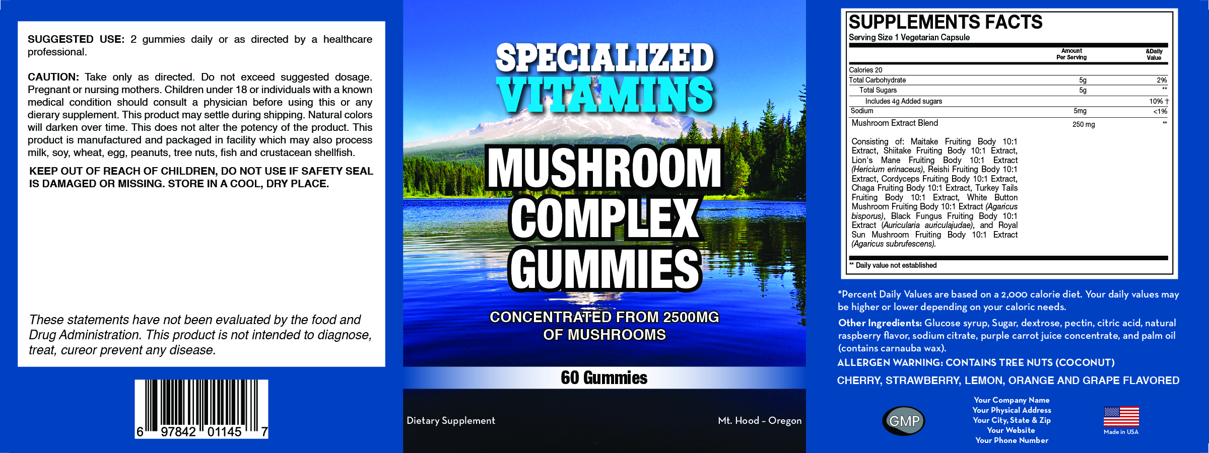 Mushroom Complex Gummies – Vegetarian - 60 Gummies