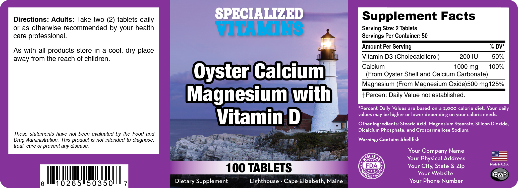 Oyster Calcium w Magnesium and Vitamin D – 100 Tabs