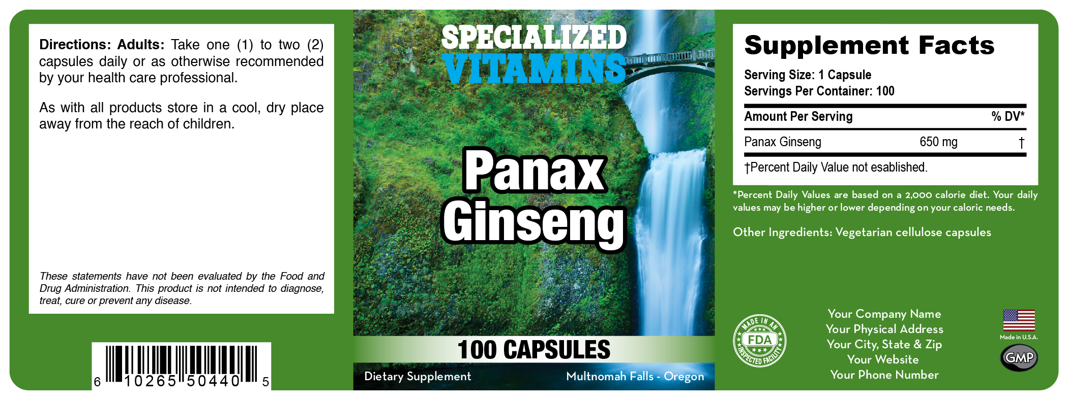 Panax (Korean) Ginseng 650 mg – 100 Capsules