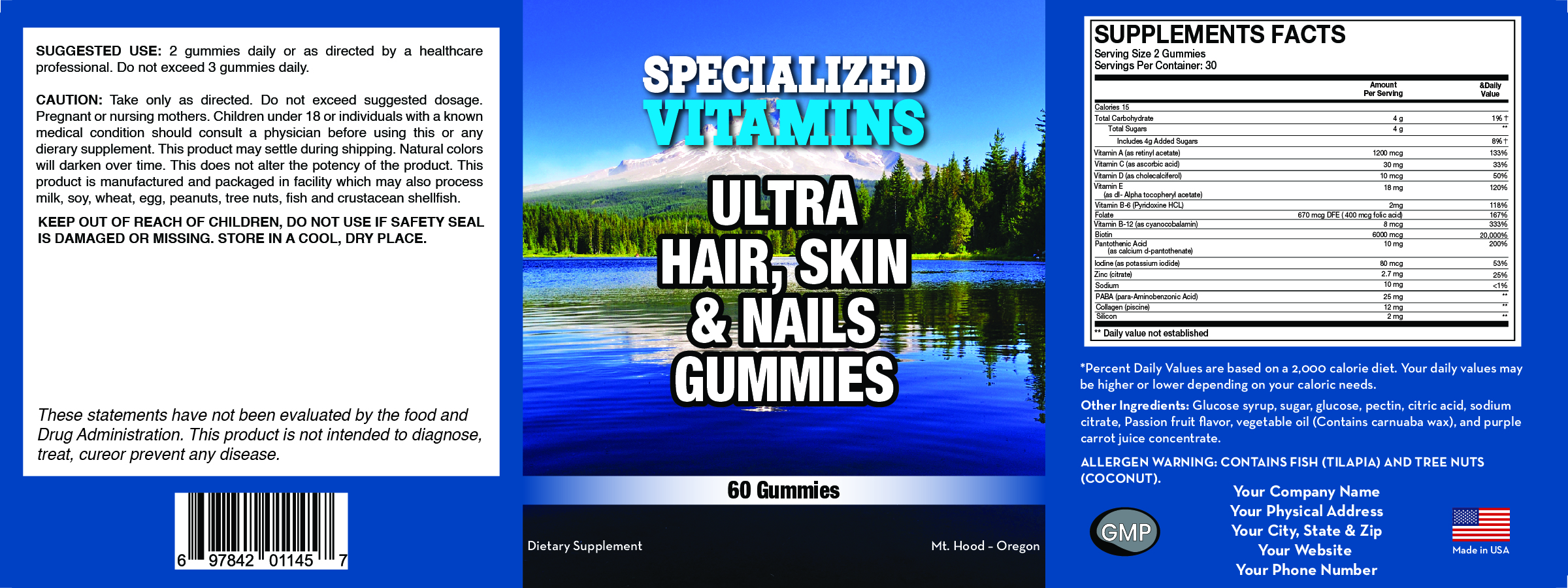 Ultra Hair, Skin, & Nails w/ COLLAGEN - Vegetarian - 60 Gummies