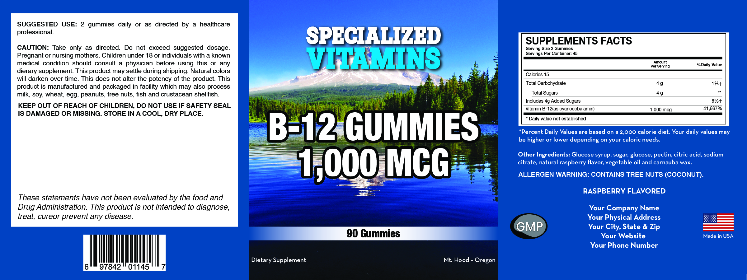 Vitamin B12 1,000 mcg. 90 Gummies 