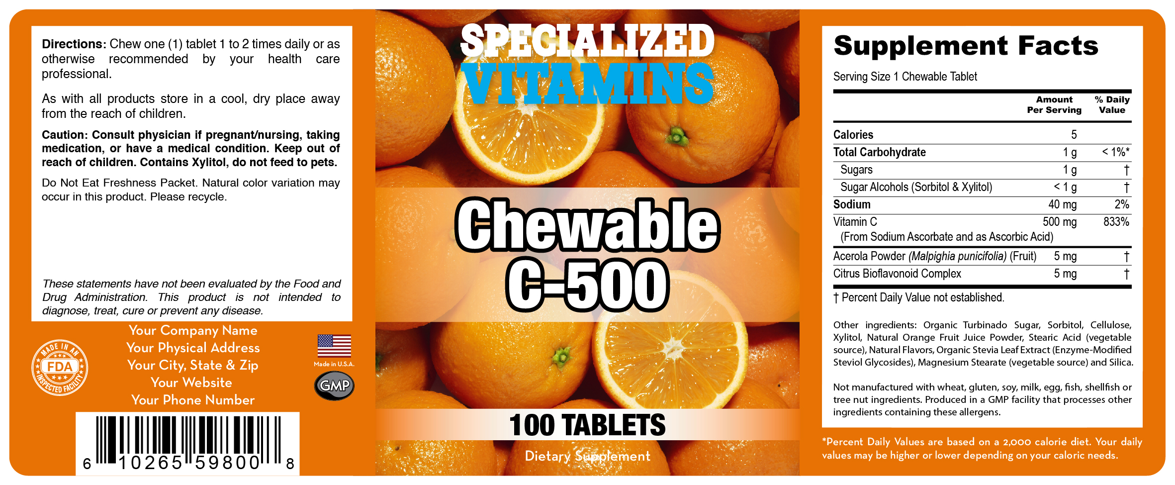 Vitamin C 500mg 100 Chewables - Orange